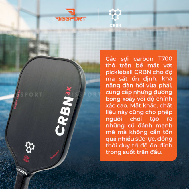 Bề mặt carbon T700 cho khả năng bám bóng vượt trội