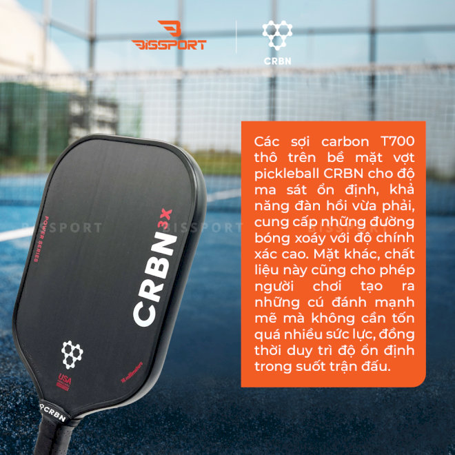 Bề mặt carbon T700 cho khả năng bám bóng vượt trội