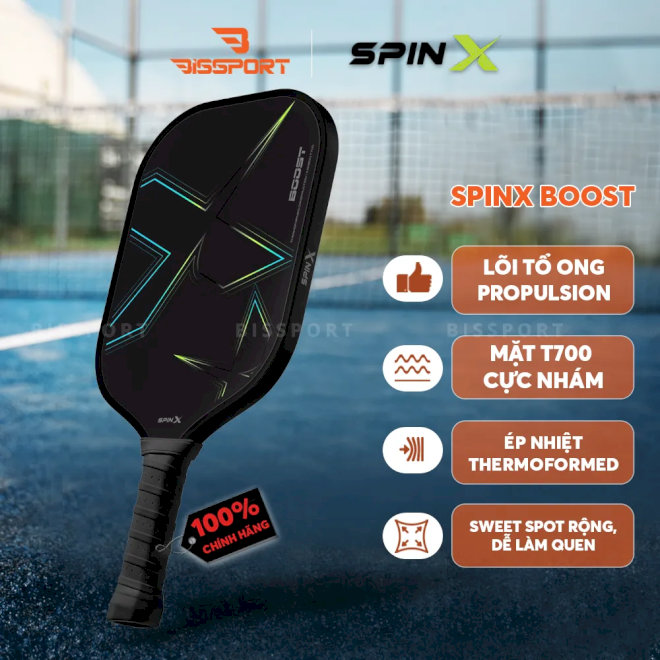 Vợt Pickleball SpinX Boost kết hợp sức mạnh, độ xoáy và khả năng kiểm soát trong một dáng vợt Elongate