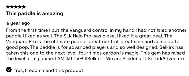 Khách hàng đánh giá về vợt Pickleball Vanguard Pro - Epic