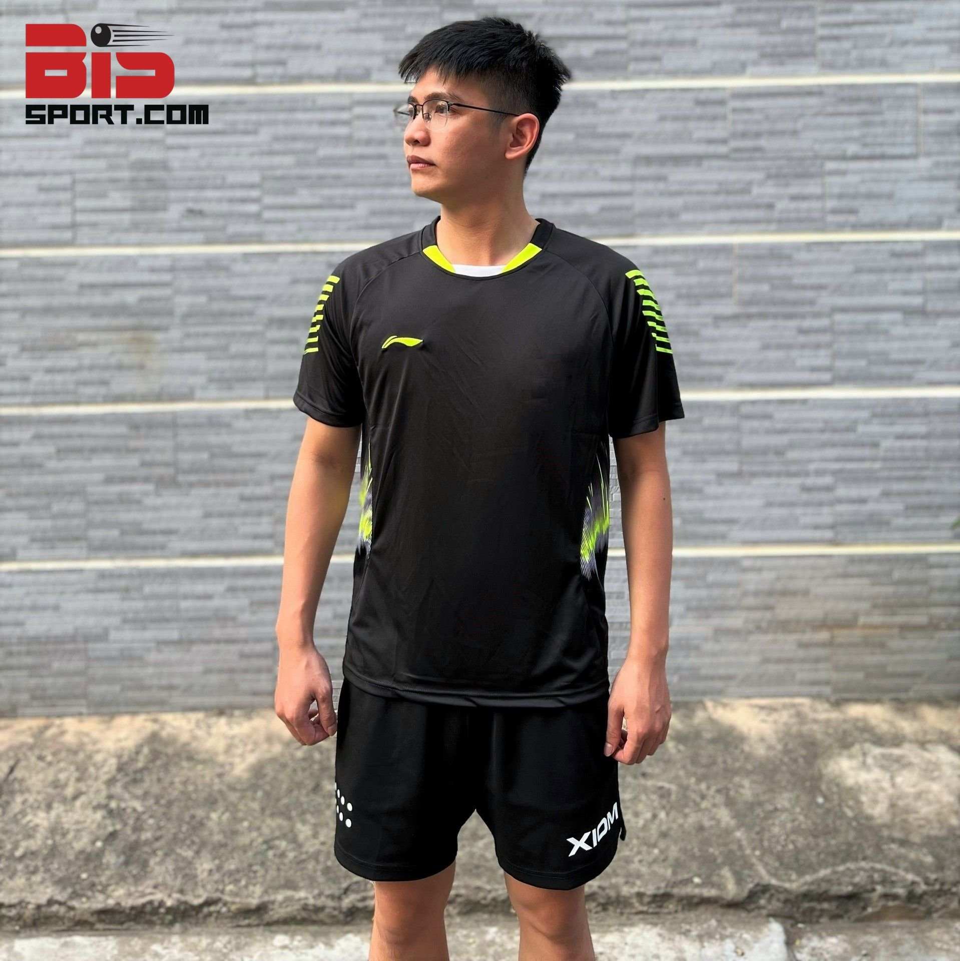 Áo Cầu Lông Li-ning 6032A Nam Cao Cấp Loại F1 Đen Dạ Quang - Chất Thun Mát Mịn , Co Giãn Tốt