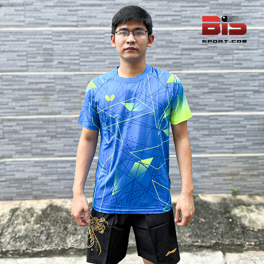 Áo Bóng Bàn Butterly Xanh F1 Nam - Cao Cấp Chính Hãng - Loại Không Cổ - Chất Vải Thoáng Mát - Siêu Thấm Hút Mồ Hôi
