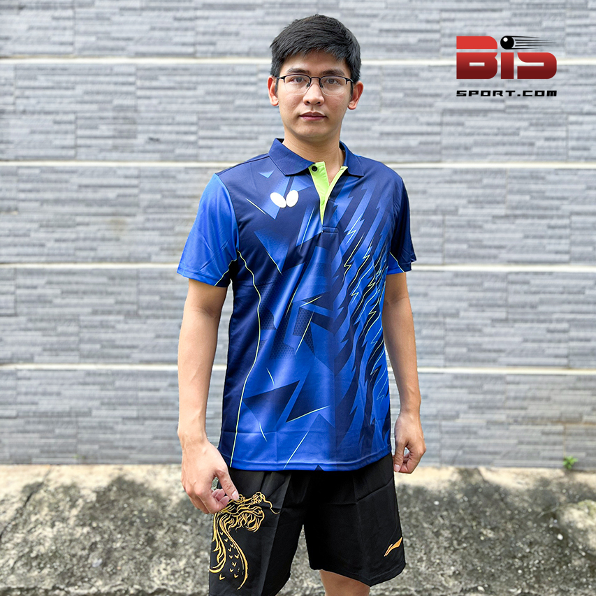 Áo Bóng Bàn Thun Butterly Xanh Cổ Trụ  46070 Nam - Cao Cấp Chính Hãng - Loại Cổ Trụ - Chất Vải Thoáng Mát - Siêu Thấm Hút Mồ Hôi