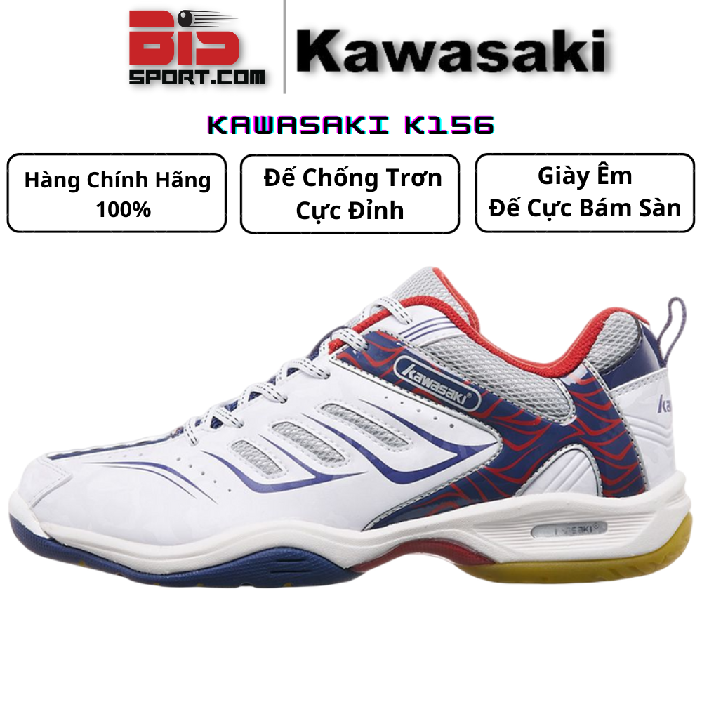 Giày Thể Thao Cầu Lông Kawasaki K156 Trắng Xanh - Hàng Chính Hãng 100%