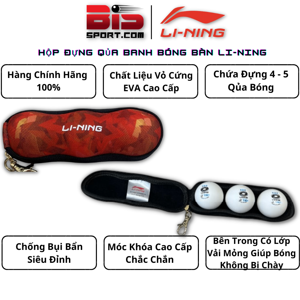 Vỏ Đựng Trái Bóng Bàn Mini Lining Chính Hãng - Loại 3 Quả - Màu Đỏ - Nhỏ Gọn , Tiện Lợi , Sang Trọng