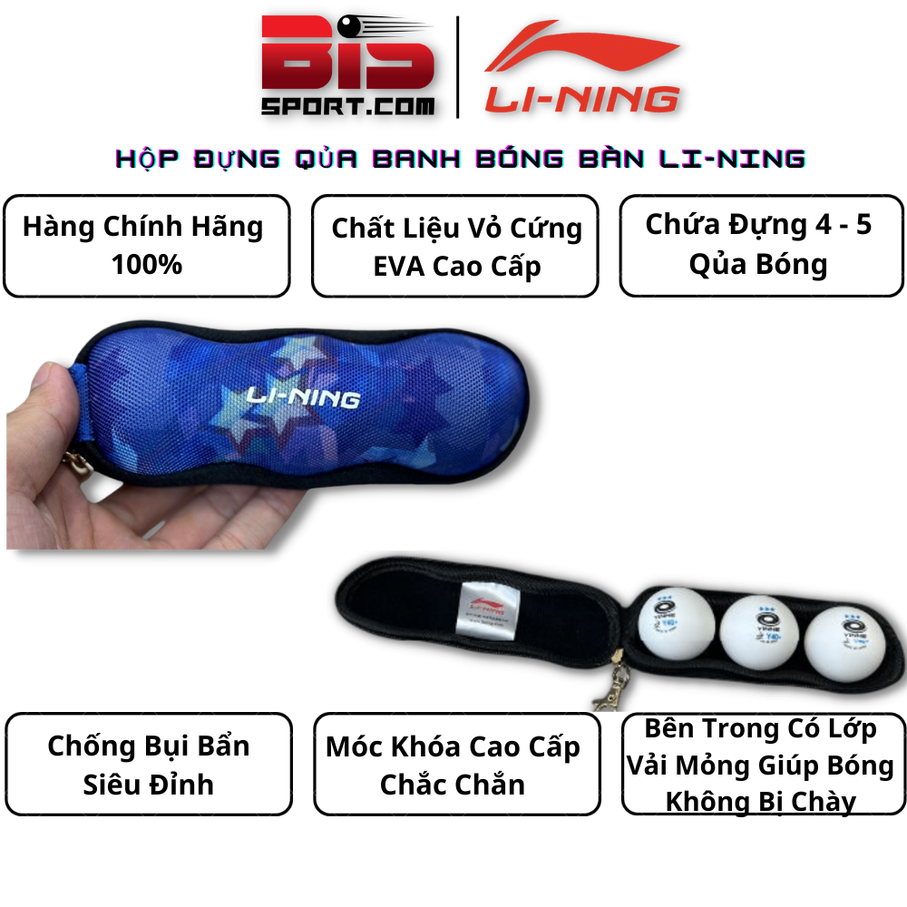 Vỏ Đựng Trái Bóng Bàn Mini Lining Chính Hãng - Loại 3 Quả - Màu Tím Xanh - Nhỏ Gọn , Tiện Lợi , Sang Trọng