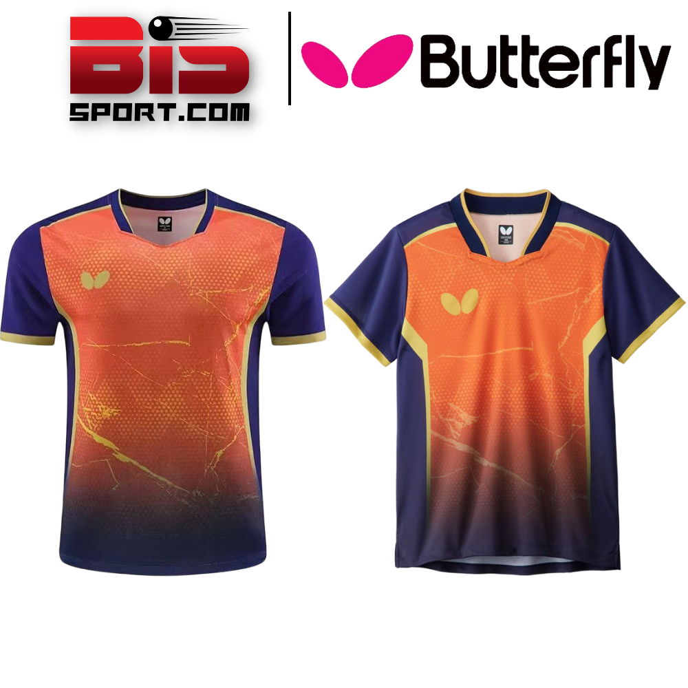Áo Bóng Bàn Butterfly 6057a Nam Cam Xanh - Cao Cấp Loại 1 - Loại Thun Không Cổ , Chất Vải Thoáng Mát , Siêu Thấm Hút Mồ Hôi