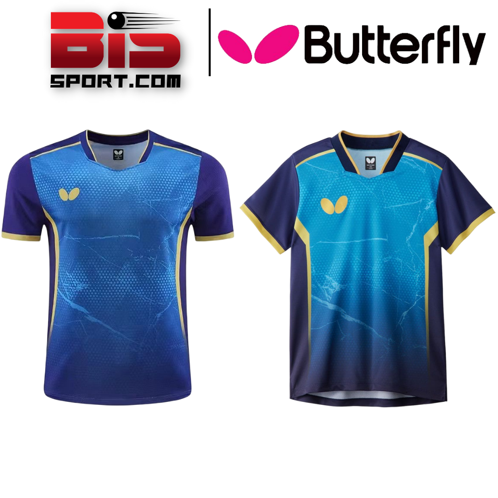 Áo Bóng Bàn Butterfly 6057a Nam Xanh Tím - Cao Cấp Loại 1 - Loại Thun Không Cổ , Chất Vải Thoáng Mát , Siêu Thấm Hút Mồ Hôi