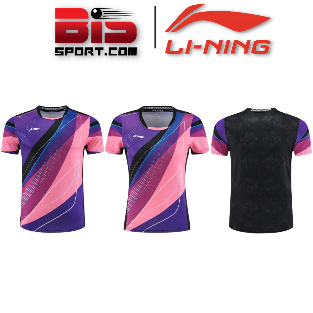 Áo Cầu Lông , Bóng Bàn Li-ning 6208A Nam Hàng Cao Cấp F1 Hồng Tím - Chất Thun Lạnh , Co Giãn Tốt , Thoáng Khí Nhanh