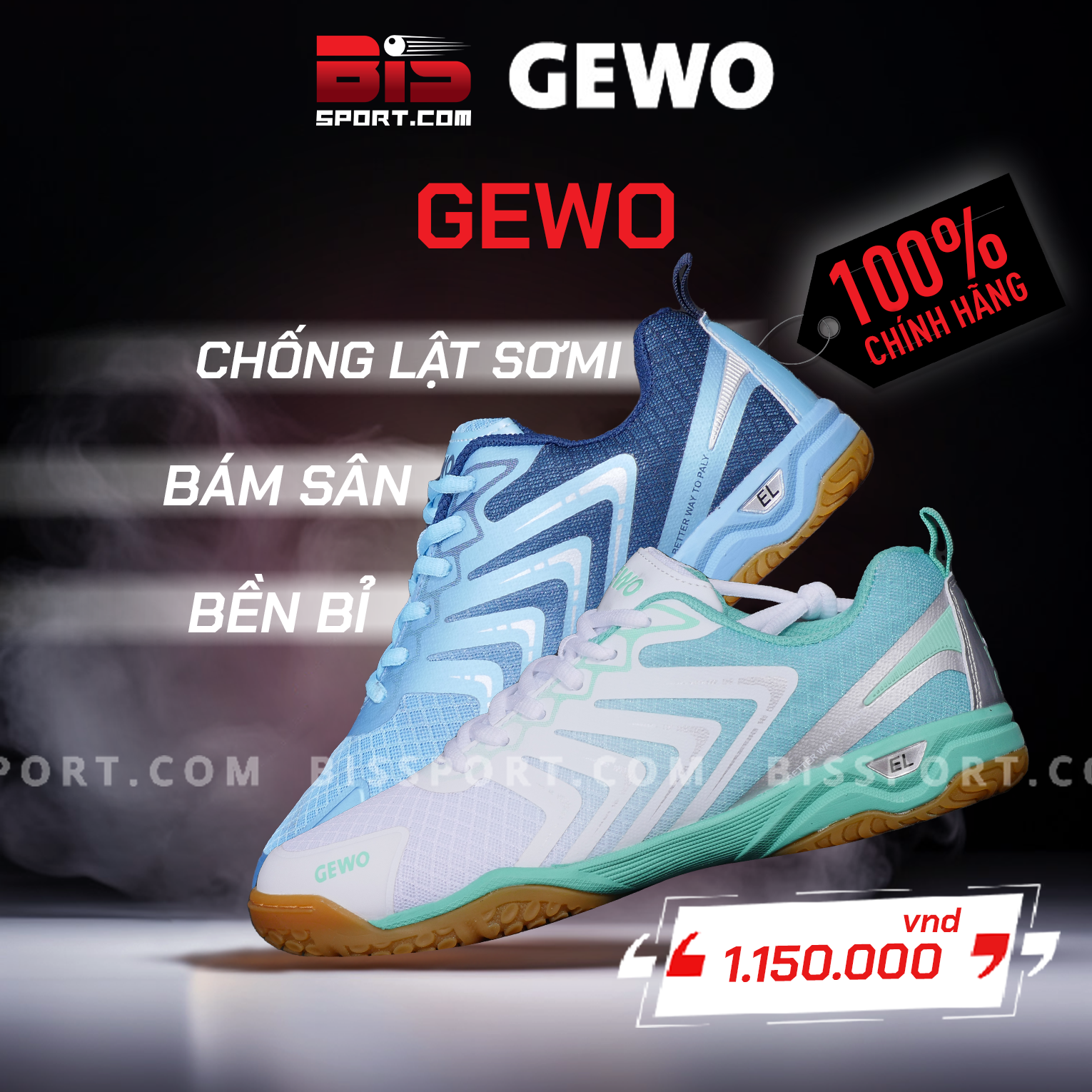 Giày Bóng Bàn Gewo Xanh Lá Nhạt - Chính Hãng - Đế Nhựa Cao Su Siêu Bám , Chống Trơn Siêu Đỉnh