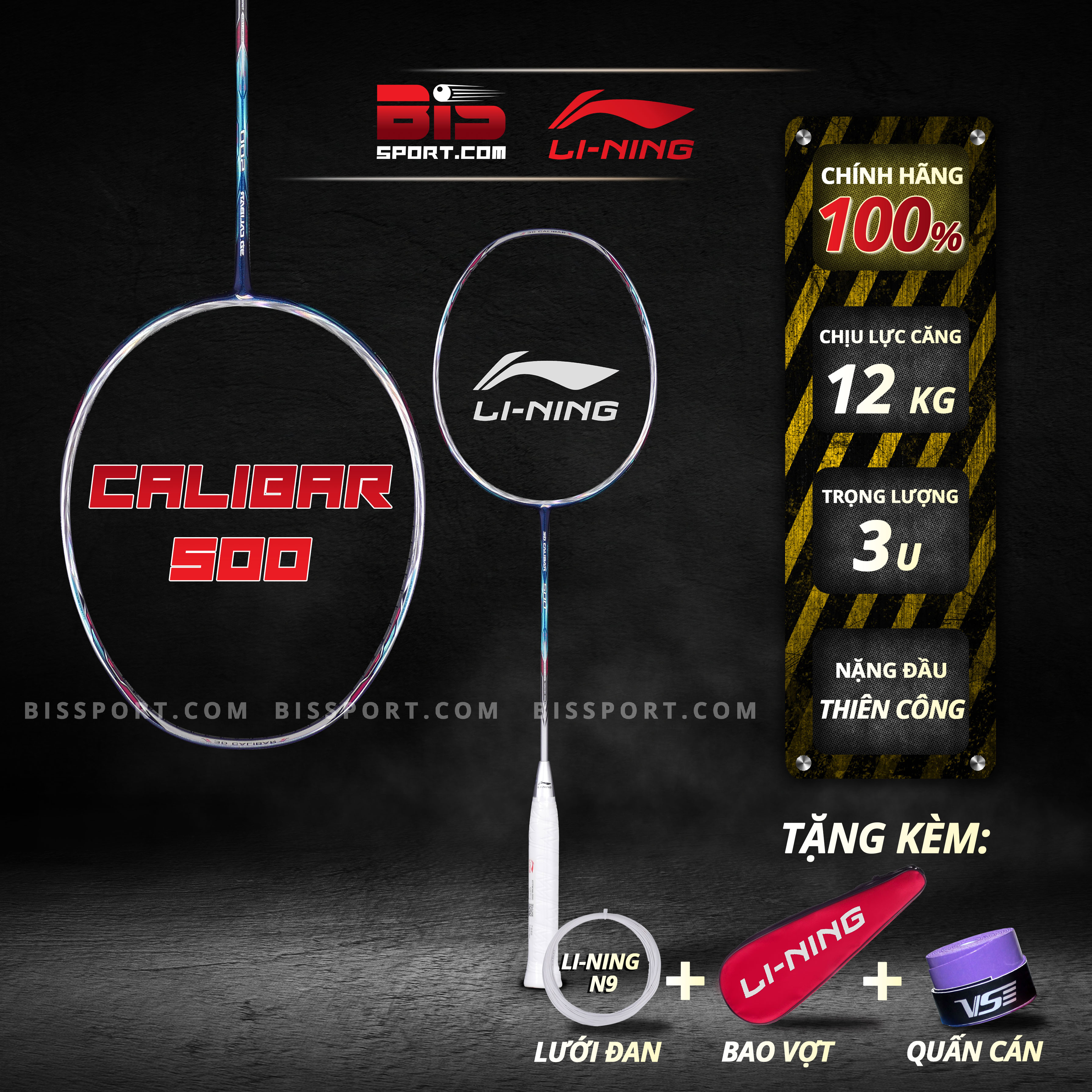 Vợt Cầu Lông Lining 3D Calibar 500 Chính Hãng - Dành Cho Người Chơi Có Lối Đánh Thiên Công ( 3U - 4U )