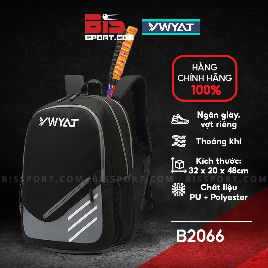 Balo Cầu Lông YWYAT 2066 Đen Xám Chính Hãng - Ngăn Giày, Vợt Riêng, Thoáng Khí, Chống Thấm, Khử Mùi, Bền Chắc, Trẻ Trung