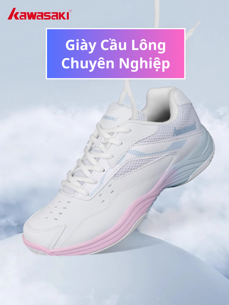 Giày Cầu Lông Kawasaki A3318 Trắng Hồng Chính Hãng - Chuyên Nghiệp, Thoáng Khí, Chống Xoắn, Ổn Định, Bền Chắc, Cực Đẹp