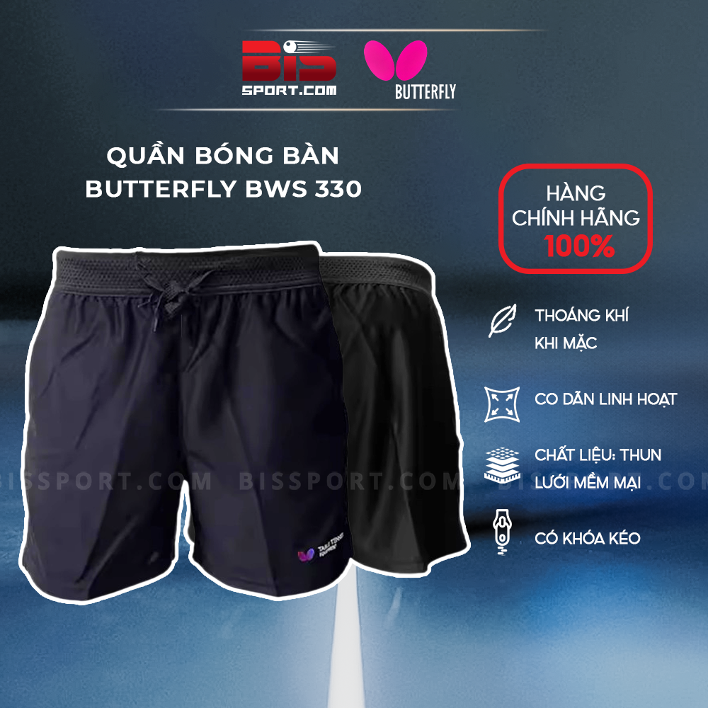 Quần Bóng Bàn Butterfly BWS-330 Chính Hãng - Thoáng Khí, Co Dãn Linh Hoạt, Thun Lưới Mềm Mại