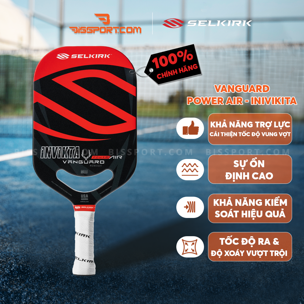 Vợt Pickleball VANGUARD Power Air - Invikta Chính Hãng - Màu Đỏ - Cải Thiện Sức Mạnh & Tốc Độ - Trợ Lực - Kiểm Soát