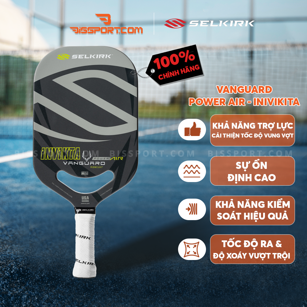 Vợt Pickleball VANGUARD Power Air - Invikta Chính Hãng - Màu Xám - Cải Thiện Sức Mạnh & Tốc Độ - Trợ Lực - Kiểm Soát