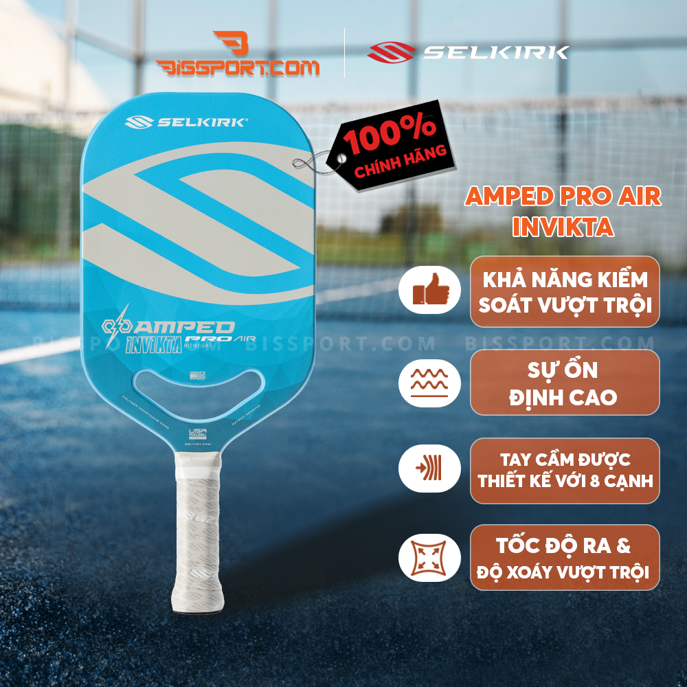 Vợt Pickleball AMPED Pro Air-Invikta Chính Hãng - Màu Xanh - Kiểm Soát - Độ Xoáy Được Tối Ưu - Lõi X5 - 16mm - Toàn Diên