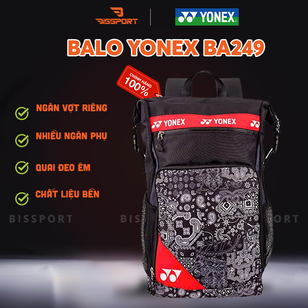 Balo Cầu Lông Yonex BA249 Chính Hãng - Màu Đen - Bền Bỉ - Chống Nước Nhẹ - Có Ngăn Đựng Vợt Và Giày Riêng - Đa Dụng