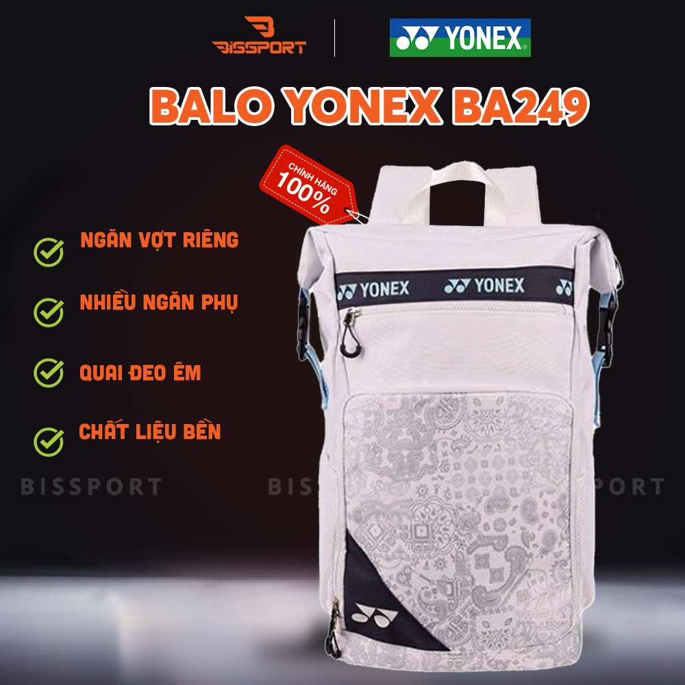 Balo Cầu Lông Yonex BA249 Chính Hãng - Màu Trắng - Bền Bỉ - Chống Nước Nhẹ - Có Ngăn Đựng Vợt Và Giày Riêng - Đa Dụng