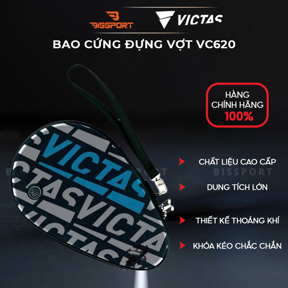 Bao Cứng Đựng Vợt Bóng Bàn Victas VC620 - Đen Xám Chính Hãng - Nhẹ - Tiện - Chắc Chắn - Cứng Cáp - Chứa Được 2 Vợt