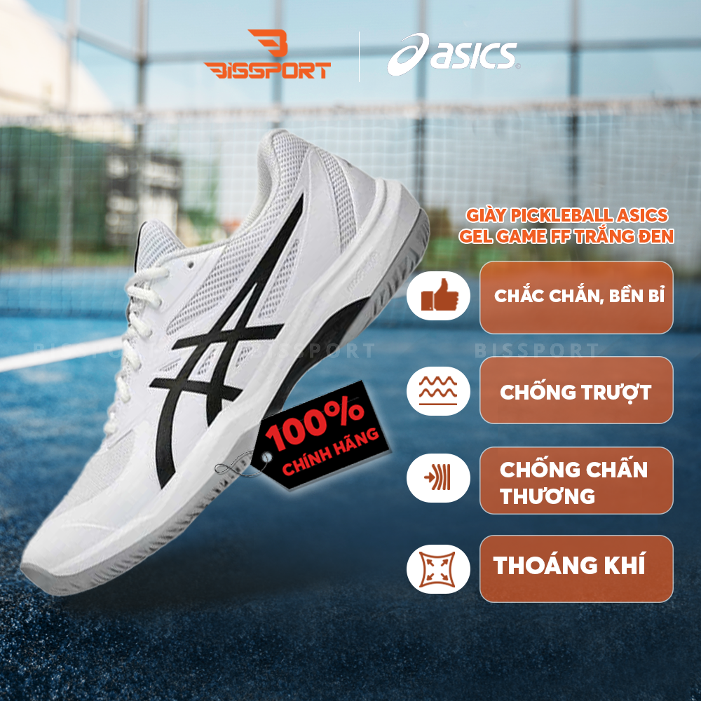 Giày Tennis/Pickleball ASICS GAME FF Chính Hãng – Trắng Đen – Nhẹ, Bám Sân – Công Nghệ GEL™ Giảm Chấn – Thoáng Khí