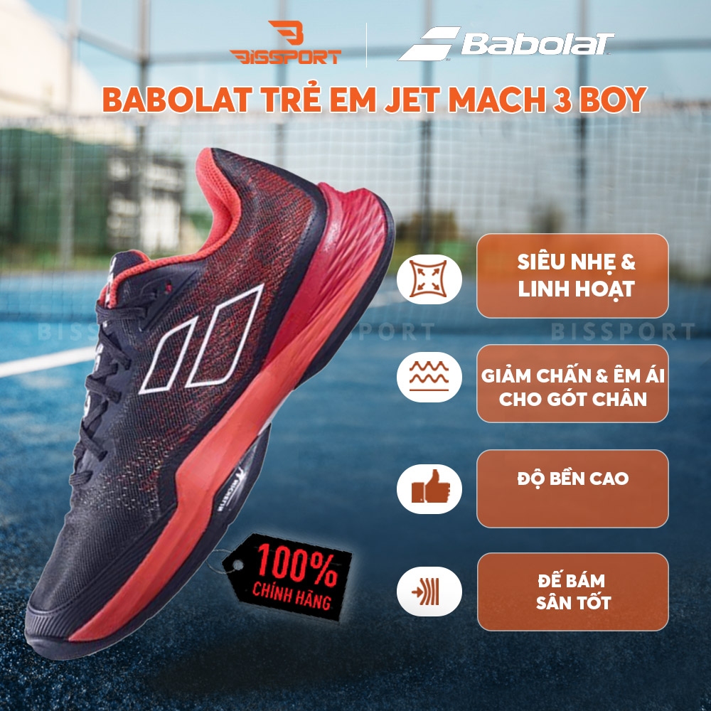 Giày Tennis & Pickleball Babolat Trẻ Em JET MACH 3 BOY Đỏ Đen Cao Cấp - Nhẹ, Bám Sân, Bền Bỉ & Cực Kỳ Linh Hoạt