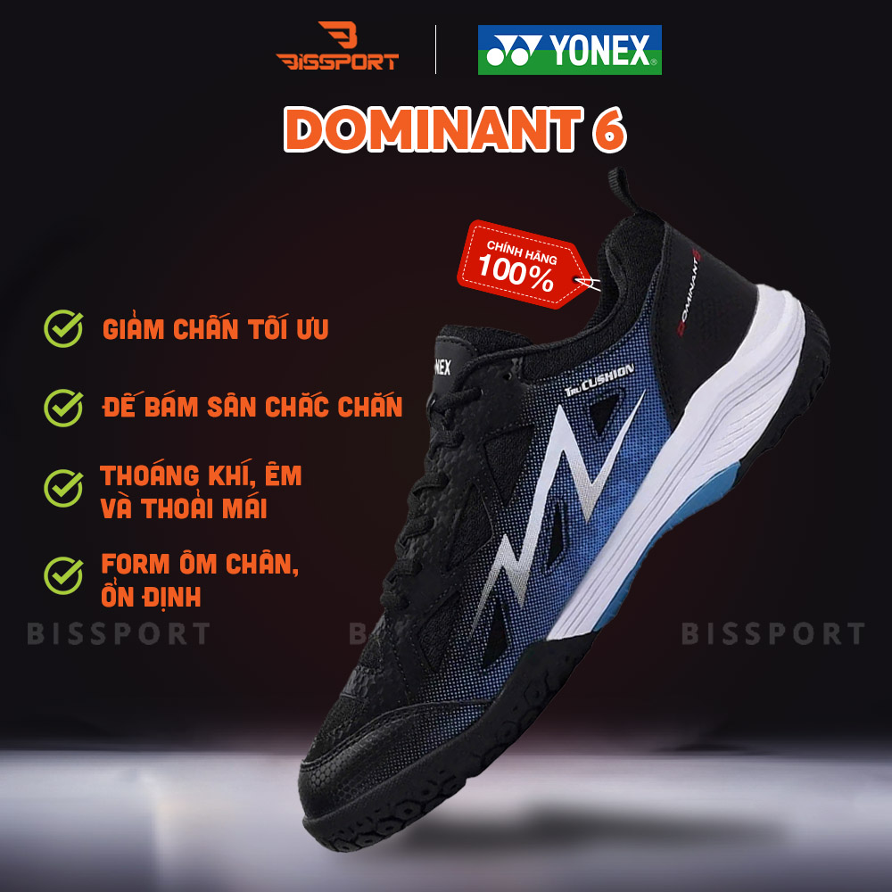  Giày Cầu Lông Dominant 6 Đen Chính Hãng - Bền Bỉ - Nhẹ - Cứng Cáp - Êm, Bám Sàn, Chống Chấn Thương