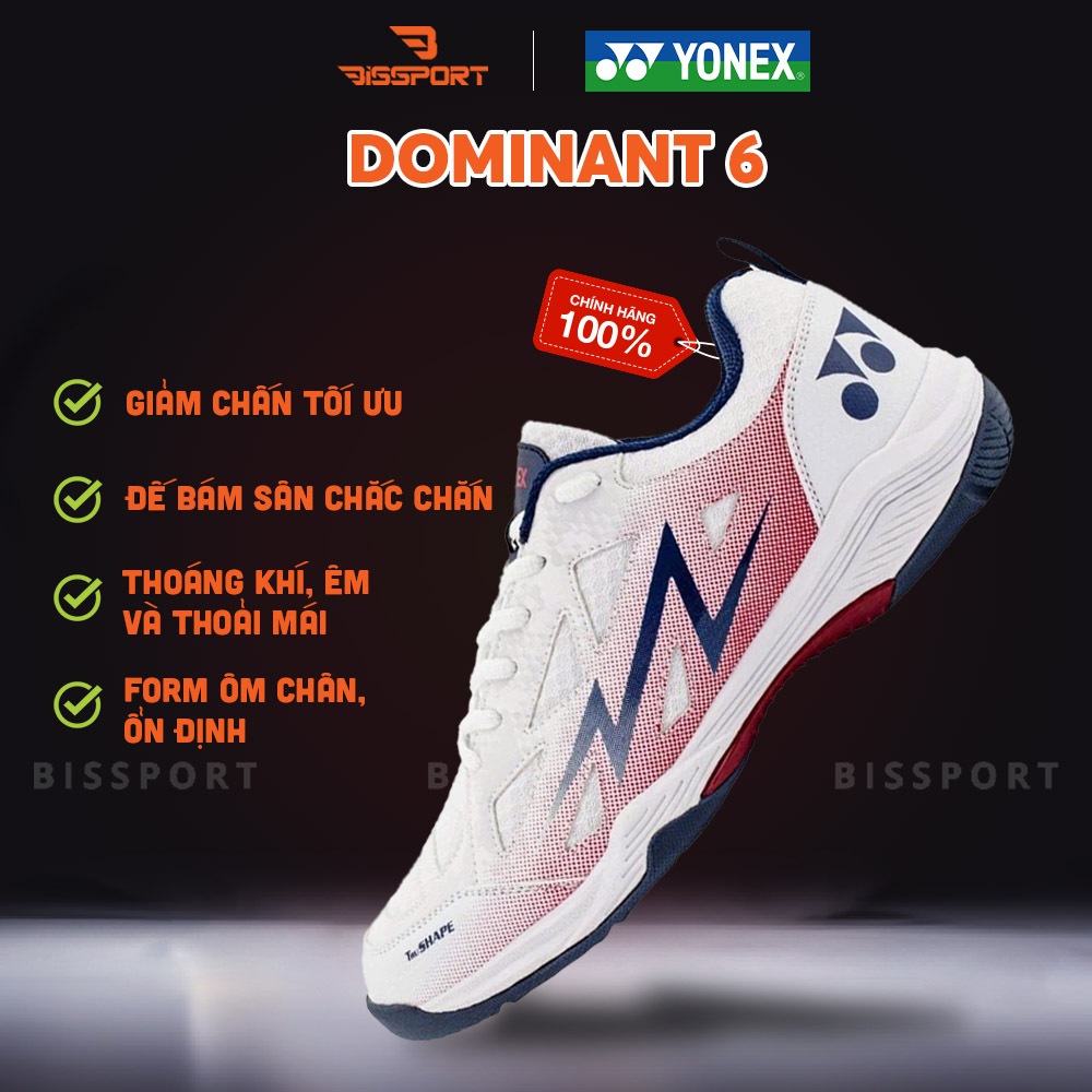  Giày Cầu Lông Dominant 6 Trắng Chính Hãng - Bền Bỉ - Nhẹ - Cứng Cáp - Êm, Bám Sàn, Chống Chấn Thương