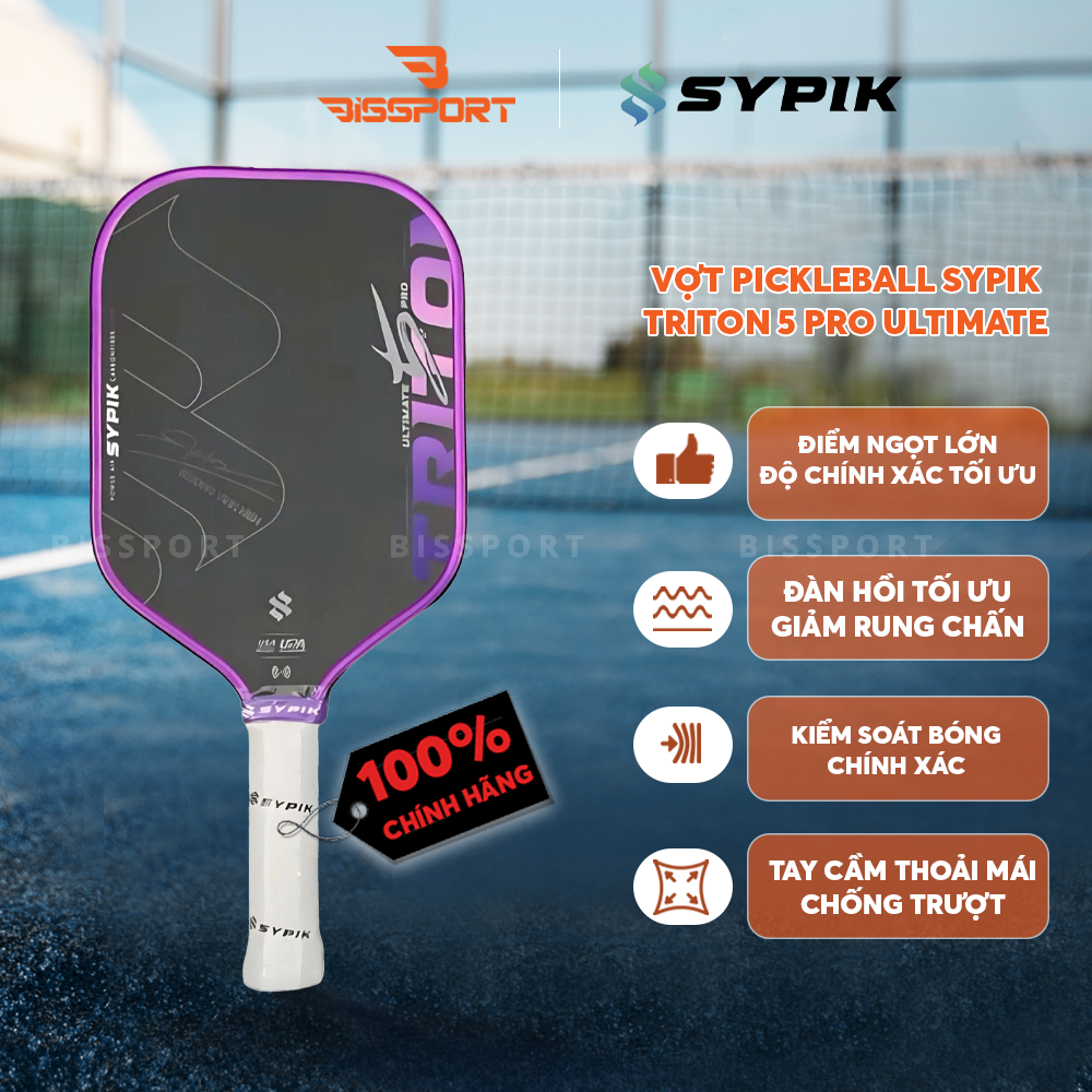 Vợt Pickleball Sypik Triton 5 Chính Hãng – Đa Màu Sắc – Bền, Ổn Định - Mặt Carbon Siêu Nhám - Giữ Bóng Lâu- Kiểm Soát
