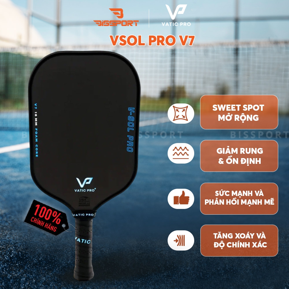 Vợt Pickleball Vatic Pro Vsol Pro V7 Chính Hãng - Lõi Carbon, Độ Nảy Hoàn Hảo, Kiểm Soát Tốt - Bền - Tăng Lực Phát Bóng