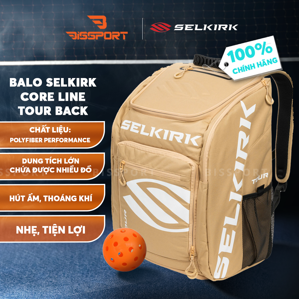 Balo Pickleball Core Line Tour Back Chính Hãng - Vàng - Dung Tích Lớn - Nhiều Ngăn Có Túi Vợt Riêng - Chống Nước