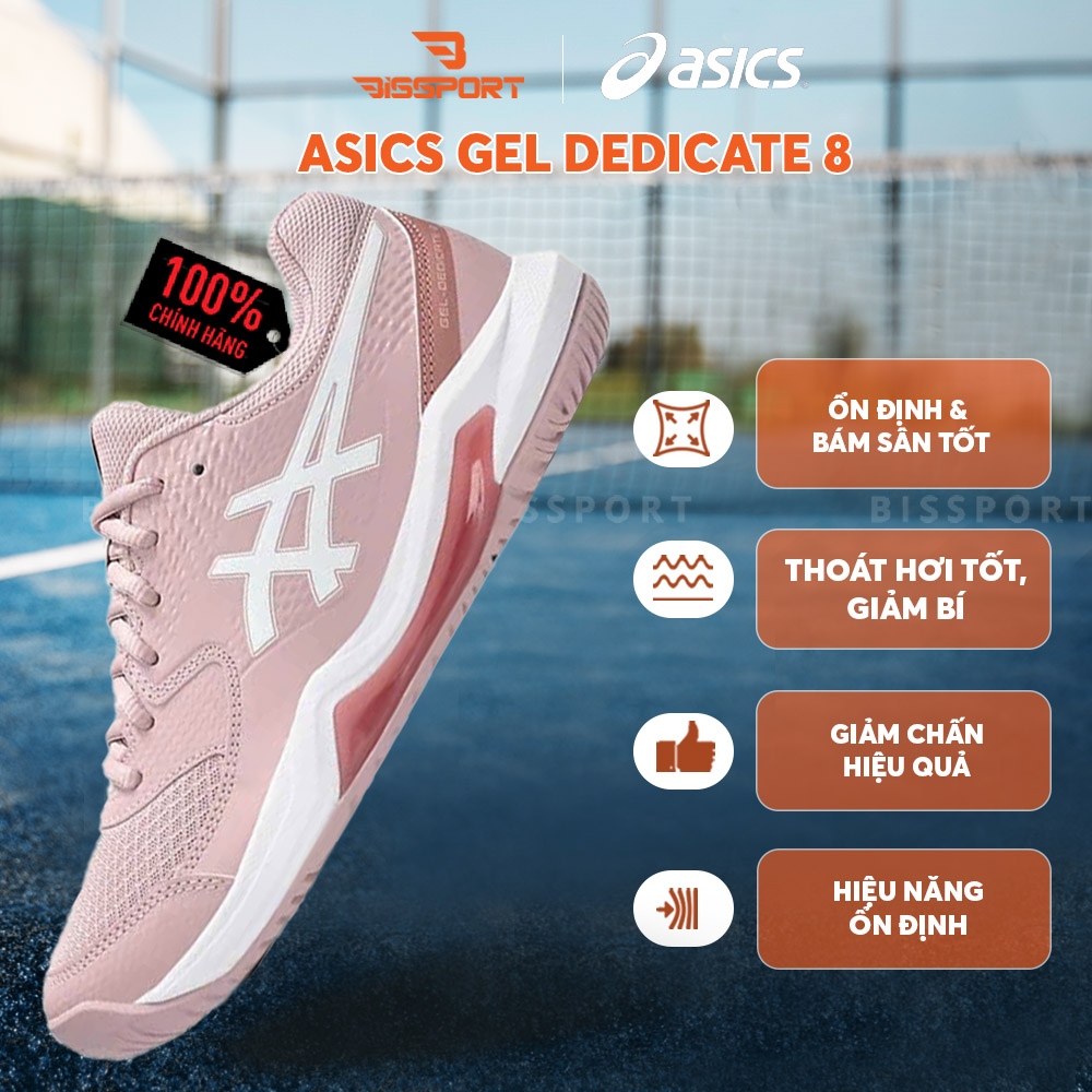 Giày Tennis/Pickleball ASICS Dedicate 8 Chính Hãng – Hồng Phấn – Nhẹ, Bám Sân – Công Nghệ GEL™ Giảm Chấn – Thoáng Khí