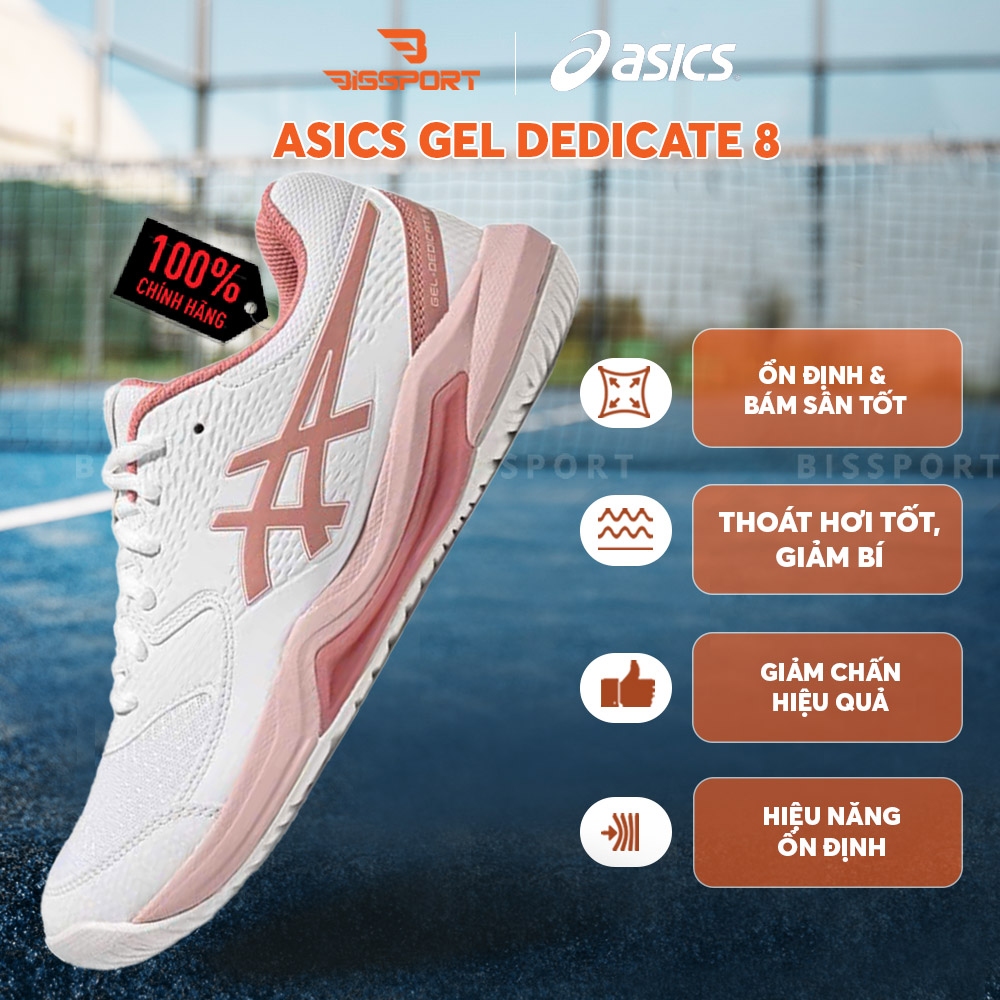Giày Tennis/Pickleball ASICS Dedicate 8 Chính Hãng – Trắng Hồng – Nhẹ, Bám Sân – Công Nghệ GEL™ Giảm Chấn – Thoáng Khí