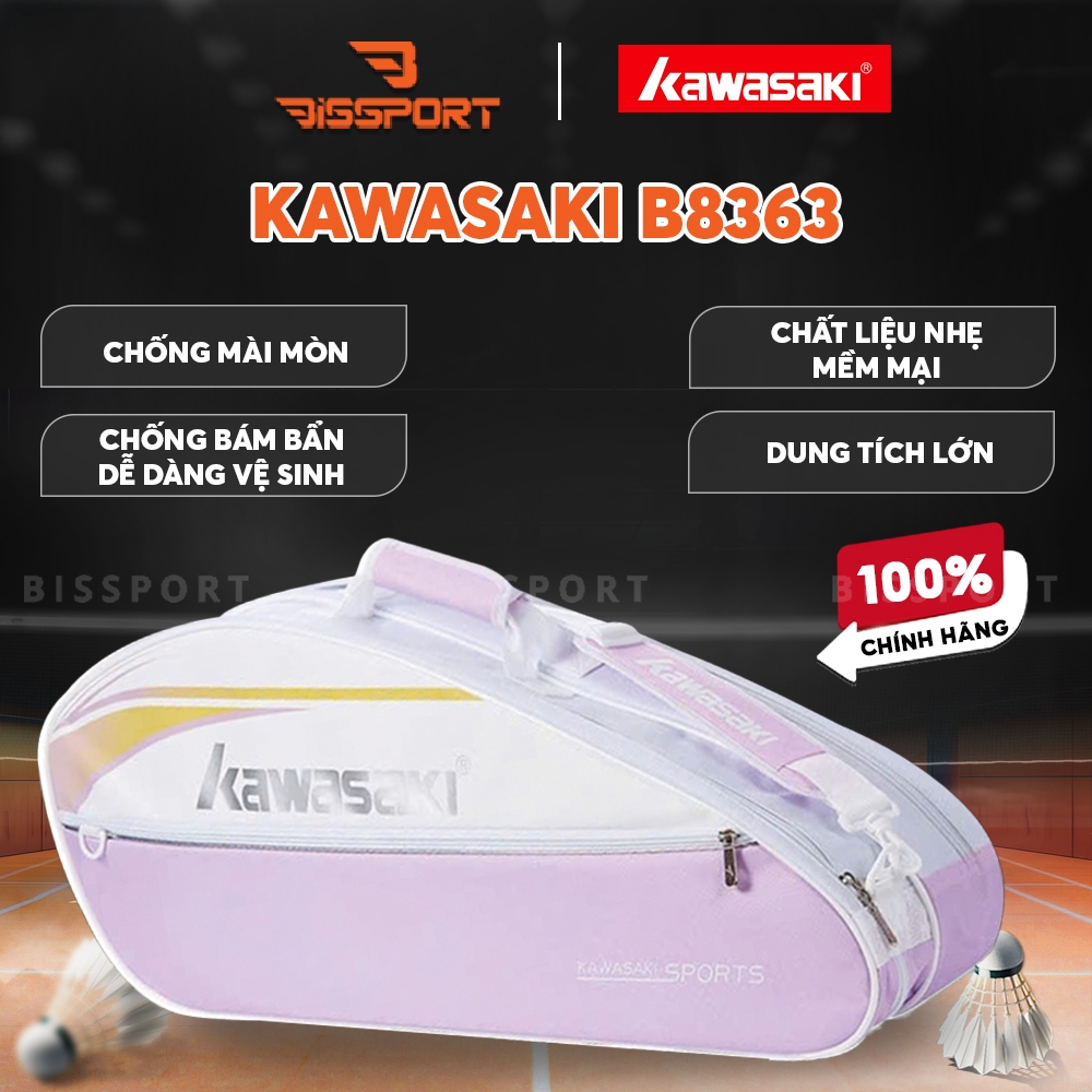 Túi Cầu Lông Kawasaki B8363 Chính Hãng - Hồng - Túi 2 Ngăn - Vải Chống Thấm Nước - Khóa Kéo Siêu Bền - Tiện Lợi - Nhẹ