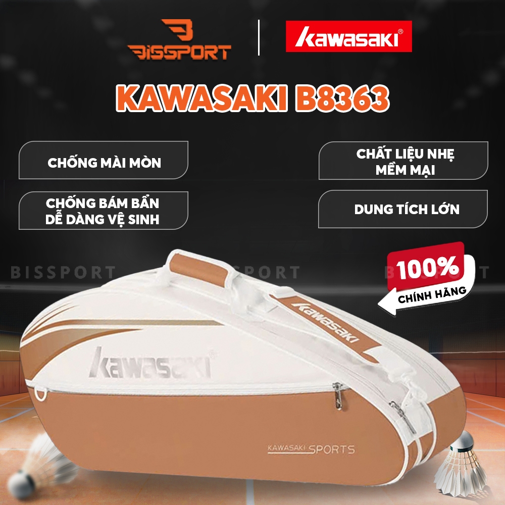 Túi Cầu Lông Kawasaki B8363 Chính Hãng - Nâu - Túi 2 Ngăn - Vải Chống Thấm Nước - Khóa Kéo Siêu Bền - Tiện Lợi - Nhẹ