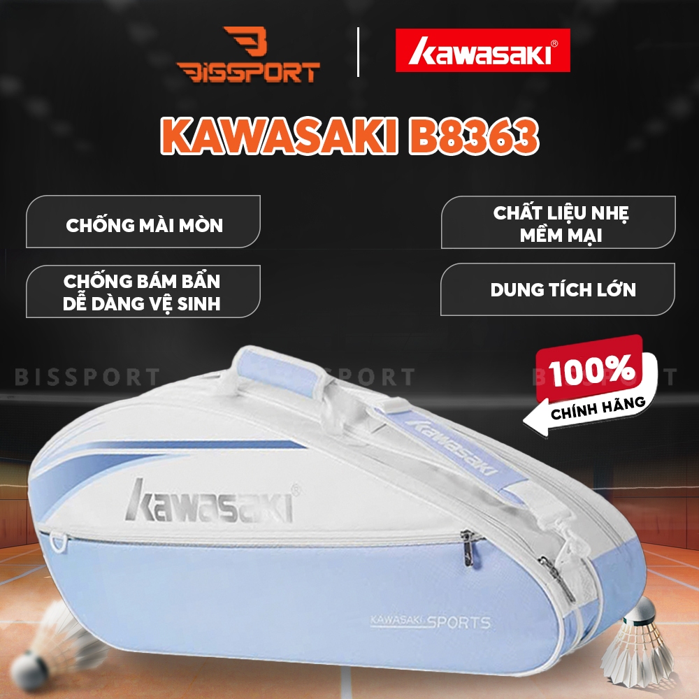 Túi Cầu Lông Kawasaki B8363 Chính Hãng - Xanh - Túi 2 Ngăn - Vải Chống Thấm Nước - Khóa Kéo Siêu Bền - Tiện Lợi - Nhẹ