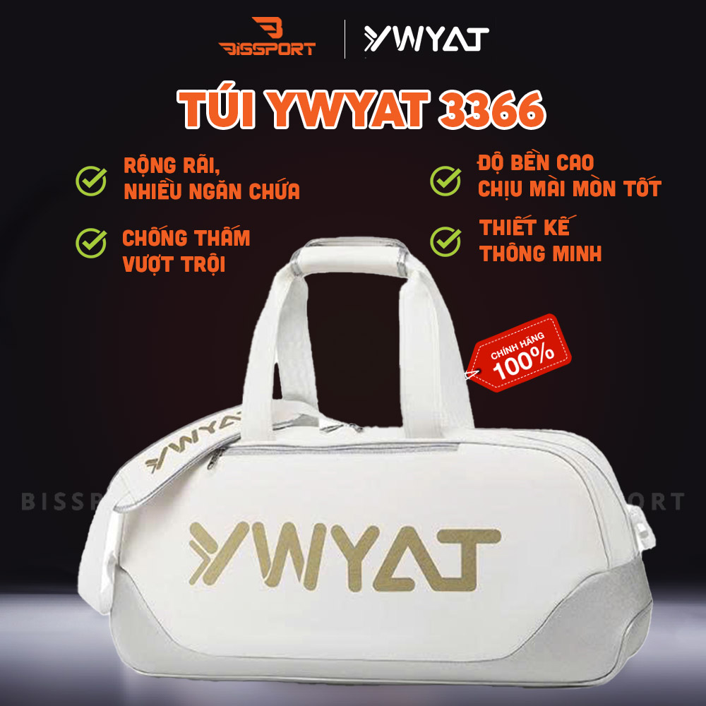 Túi Cầu Lông YWYAT 3366 Chính Hãng - Trắng - Sức Chứa Lớn - Có Ngăn Chứa Phụ Kiện - Bền Bỉ - Chống Nước Nhẹ