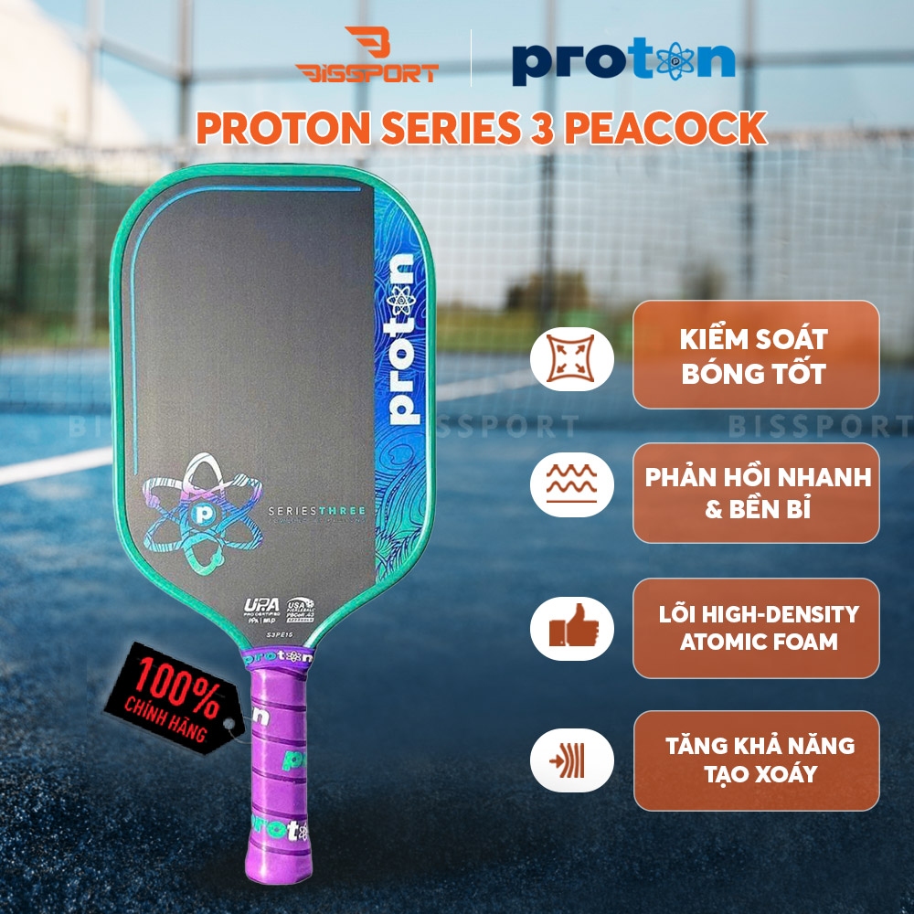 Vợt Pickleball Proton Series 3 - Project Peacock Chính Hãng - Ổn Định - Bền Nhẹ - Tối Ưu Lối Đánh - Bám Bóng Tốt