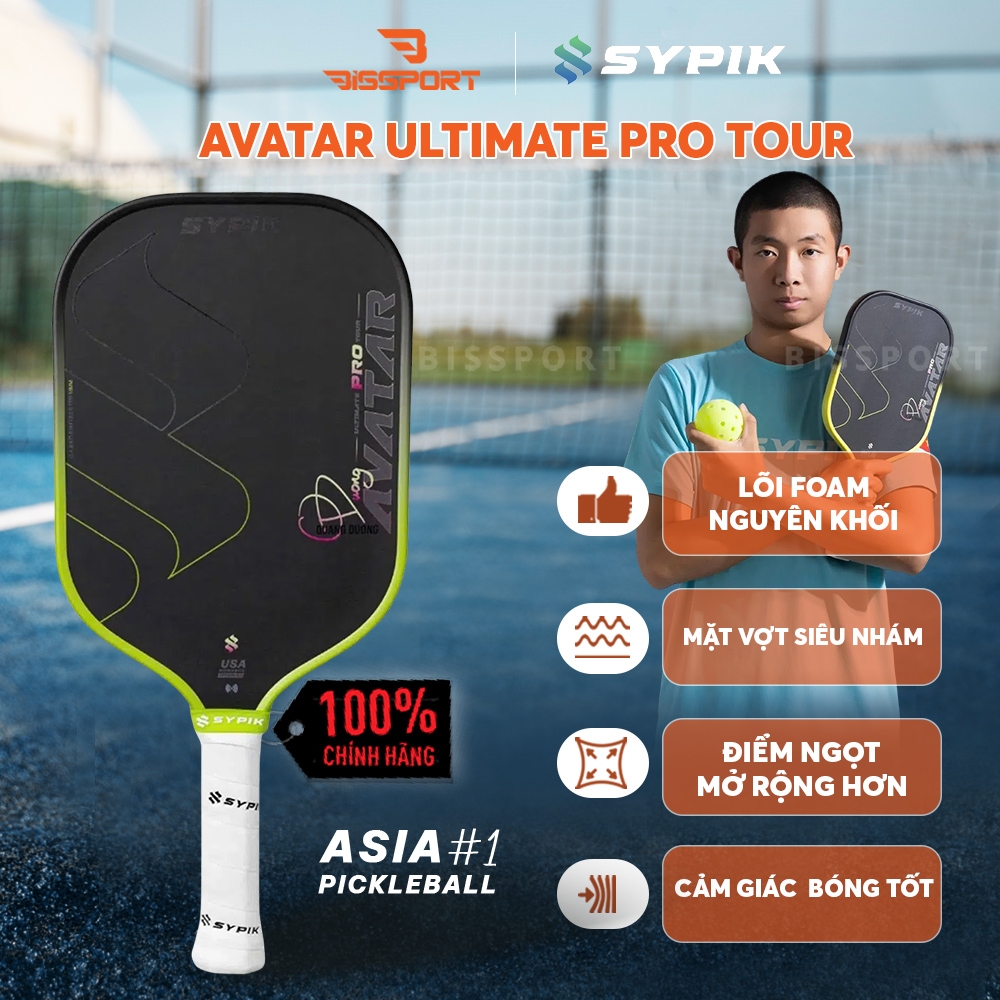 Vợt Pickleball Sypik Avatar 16mm Chính Hãng - Xanh Lá  - Ổn Định - Kiểm Soát Đường Bóng - Mặt Carbon Fiber T700 Phủ Nhám