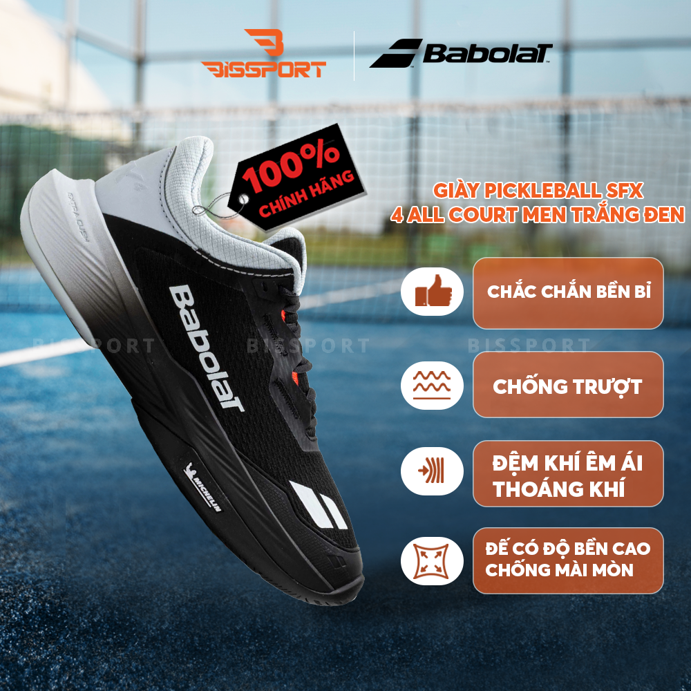 Giày Pickleball/Tennis BABOLAT SFX 4 ALL COURT MEN Trắng Đen Chính Hãng - Đế Siêu Bám - Chắc Chân - Toàn Diện
