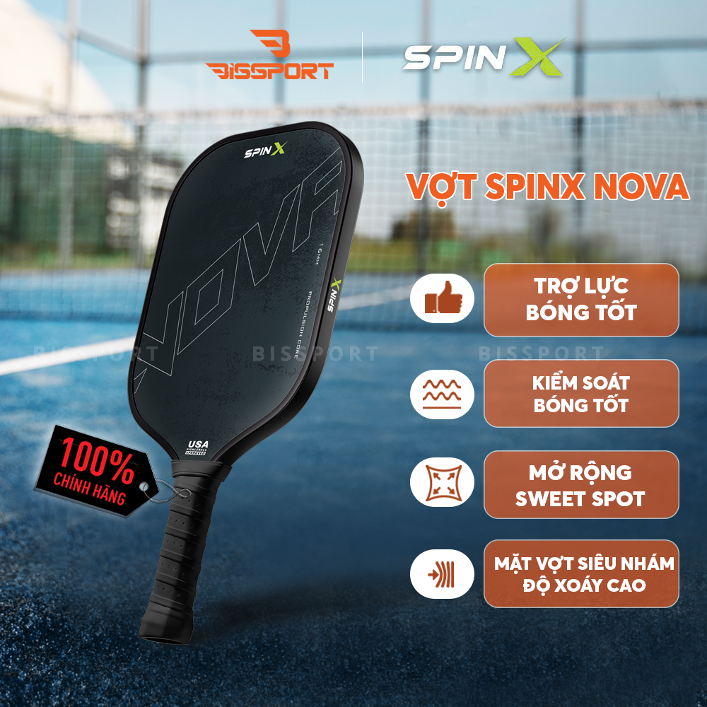 Vợt Pickleball SpinX NOVA Chính Hãng - Xanh Lá - 16mm - Bền Bỉ - Siêu Nhám - Chuẩn Thi Đấu USA - Toàn Diện - Tạo Xoáy Tốt