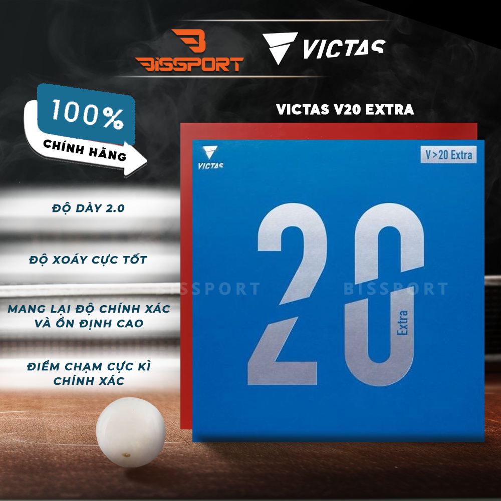 Mặt Bóng Bàn Victas V20 Double Extra Chính Hãng - Sponge 52.5° Extra Hard – Xoáy Nặng – Counter Đầm Tay – Chuẩn Thi Đấu