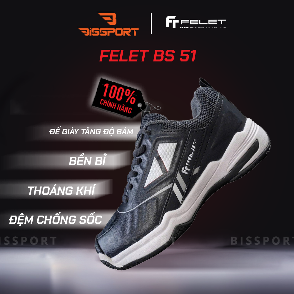 Giày Cầu Lông FELET BS51 Đen Trắng Chính Hãng – Ổn Định, Êm Và Linh Hoạt Trên Sân - Giảm Chấn Cho Chân - Thoáng Khí