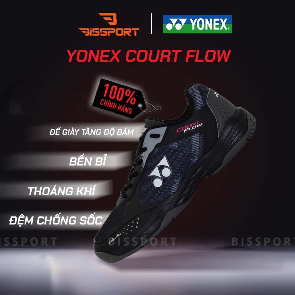 Giày Cầu Lông Yonex Court Flow Chính Hãng – Đen - Nhẹ, Êm, Di Chuyển Linh Hoạt - Bền Bỉ - Ổn Định - Đệm Chống Sốc