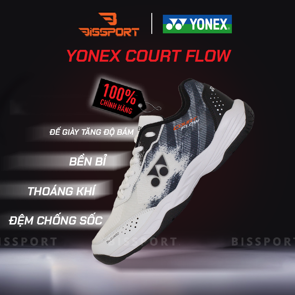 Giày Cầu Lông Yonex Court Flow Chính Hãng – Trắng Đen - Nhẹ, Êm, Di Chuyển Linh Hoạt - Bền Bỉ - Ổn Định - Đệm Chống Sốc