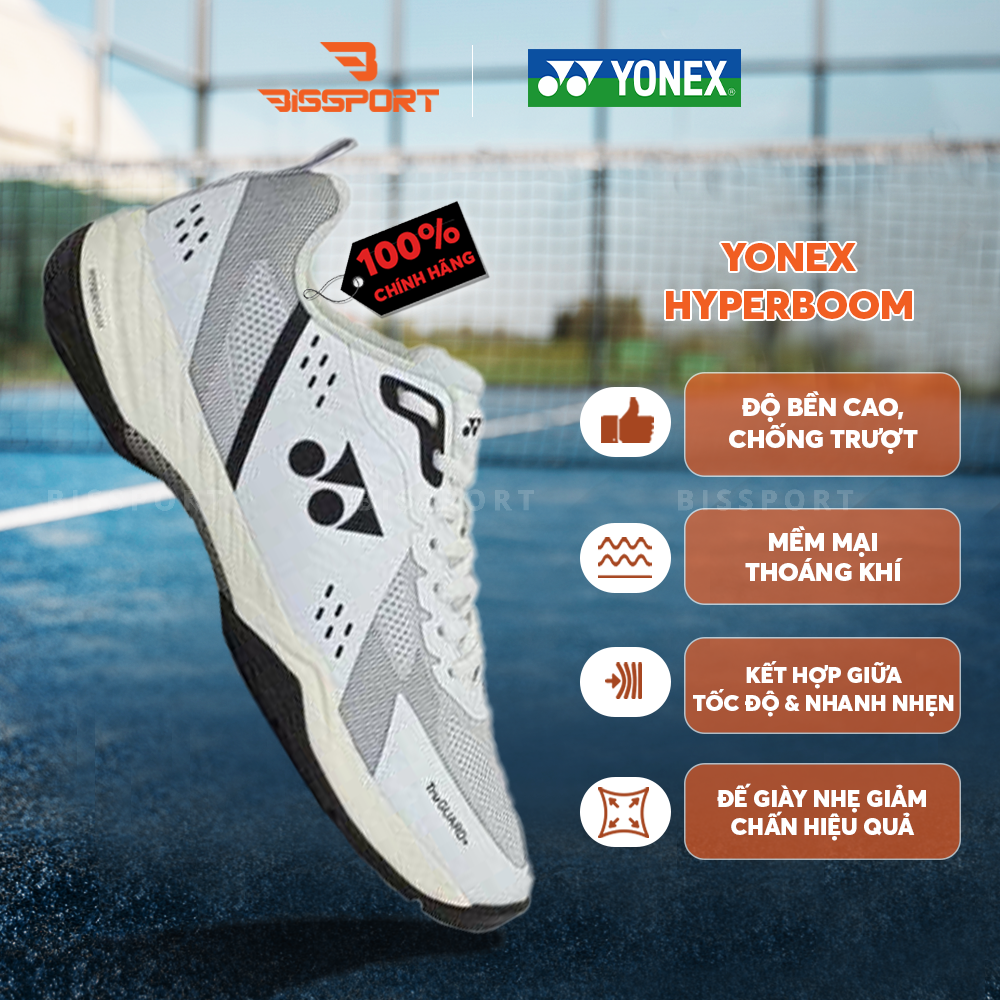 Giày Cầu Lông Yonex HYPERBOOM Chính Hãng - Trắng - Bền Bỉ - Giá Hợp Lý - Cứng Cáp - Giảm Chấn - Form Cứng Cáp