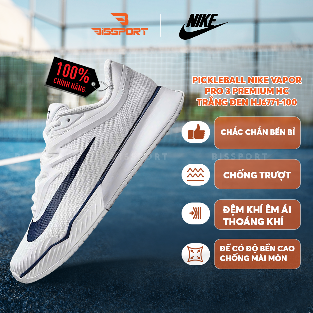 Giày Pickleball Nike Vapor Pro 3 Premium HC HJ6771-100 Chính Hãng – Trắng Xanh - Nhẹ, Bám Sân Tốt, Di Chuyển Linh Hoạt