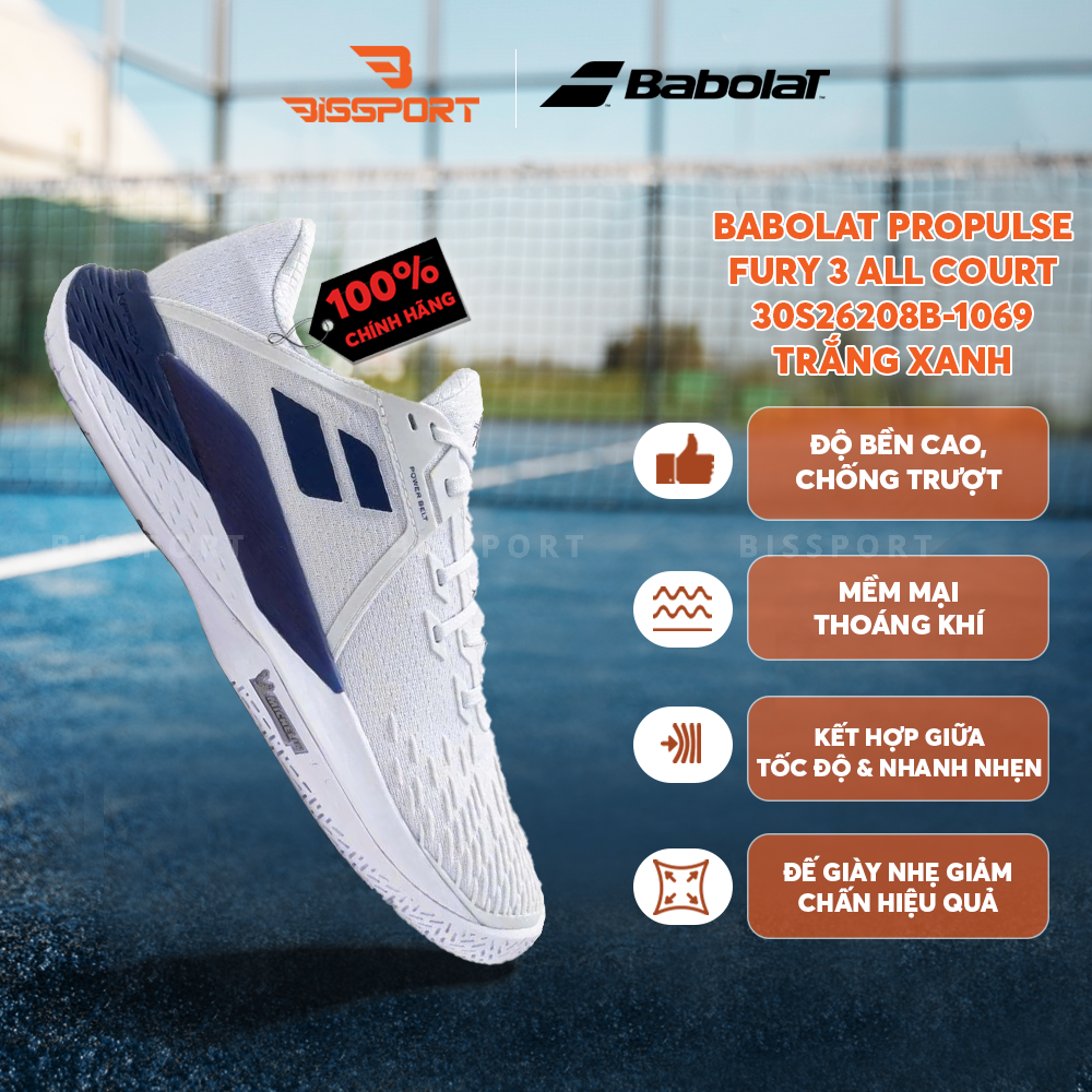 Giày Pickleball Babolat Propulse Fury 3 ALL Court - 30S26208B-1069 Trắng Xanh