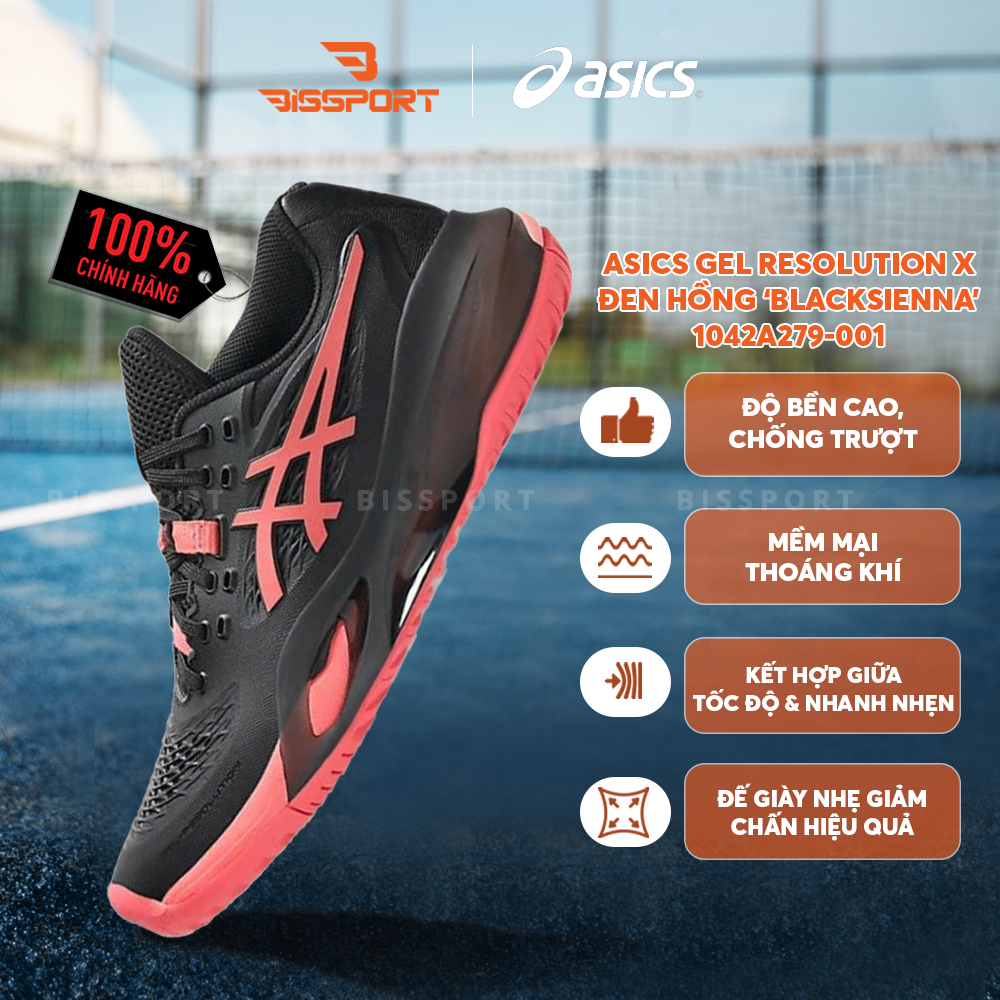 Giày Tennis/Pickleball Asics Gel Resolution X Chính Hãng - Đen Hồng ‘Black/Sienna’ - Nhẹ - Giảm Chấn Vượt Trội - Siêu Bền