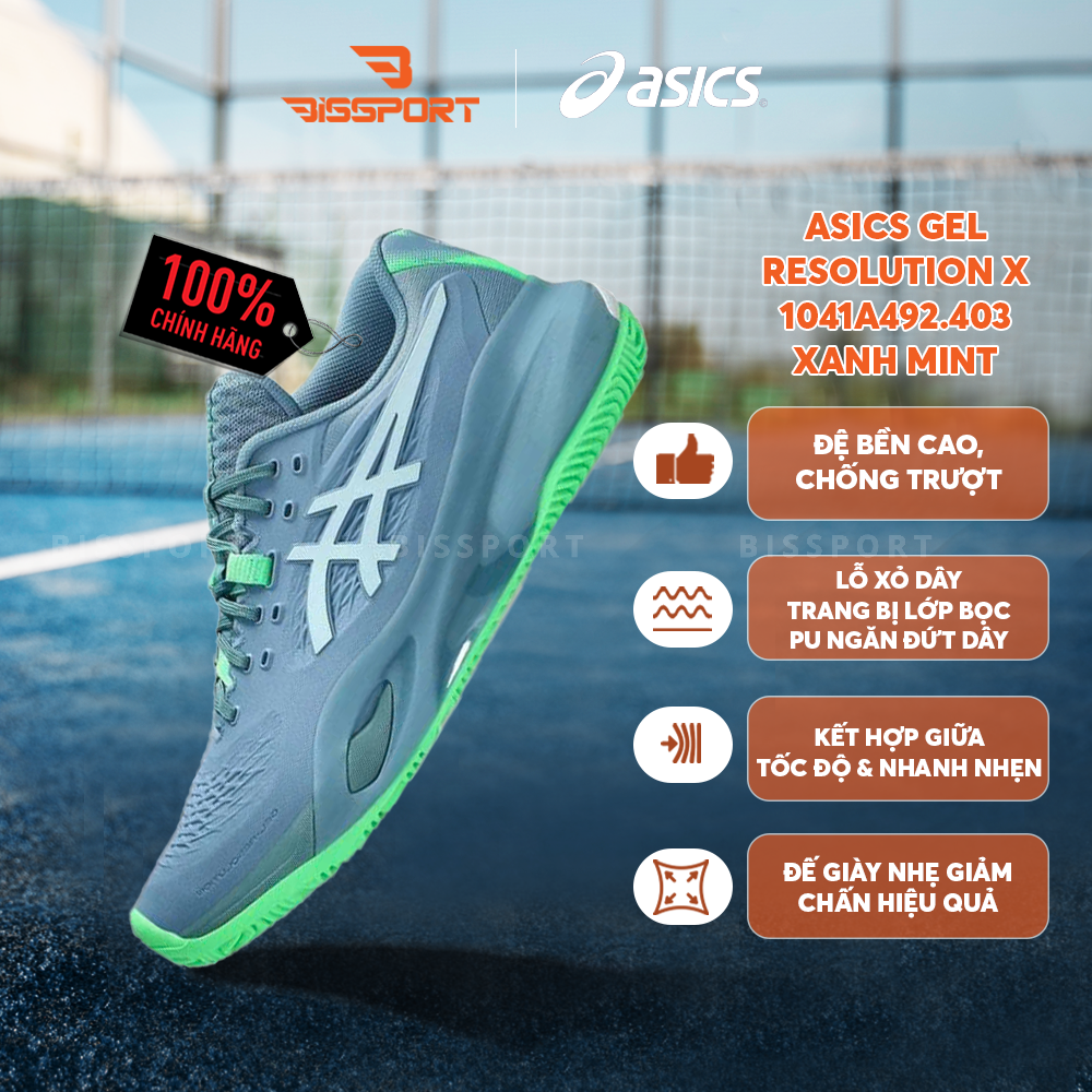 Giày Tennis/Pickleball Asics Gel Resolution X Chính Hãng - Xanh Mint - Nhẹ - Giảm Chấn Vượt Trội - Siêu Bền
